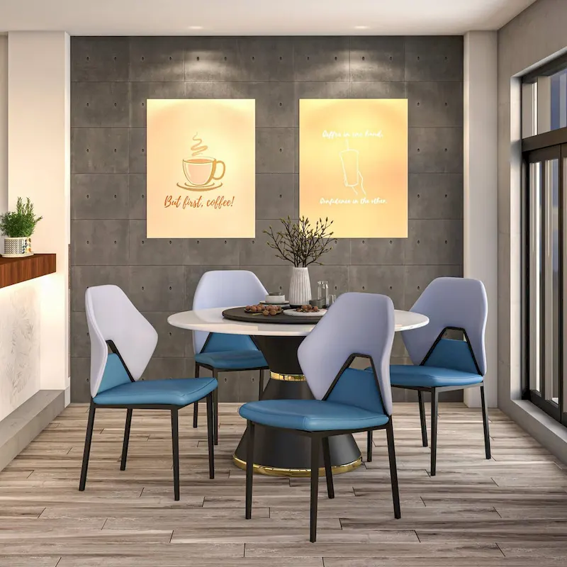 Eclat Leather Dining Chair in Black Iron Modern Upholstered Accent Kitchen Side Chair