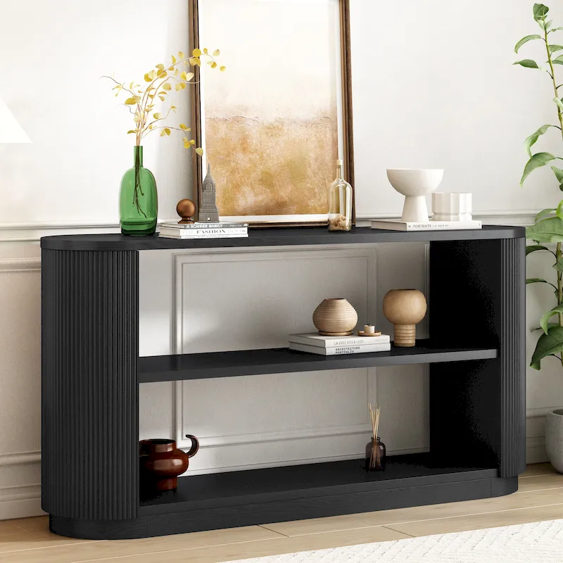 Modern Entryway Table (with Open Shelving and Elegant Wood Grain Design)