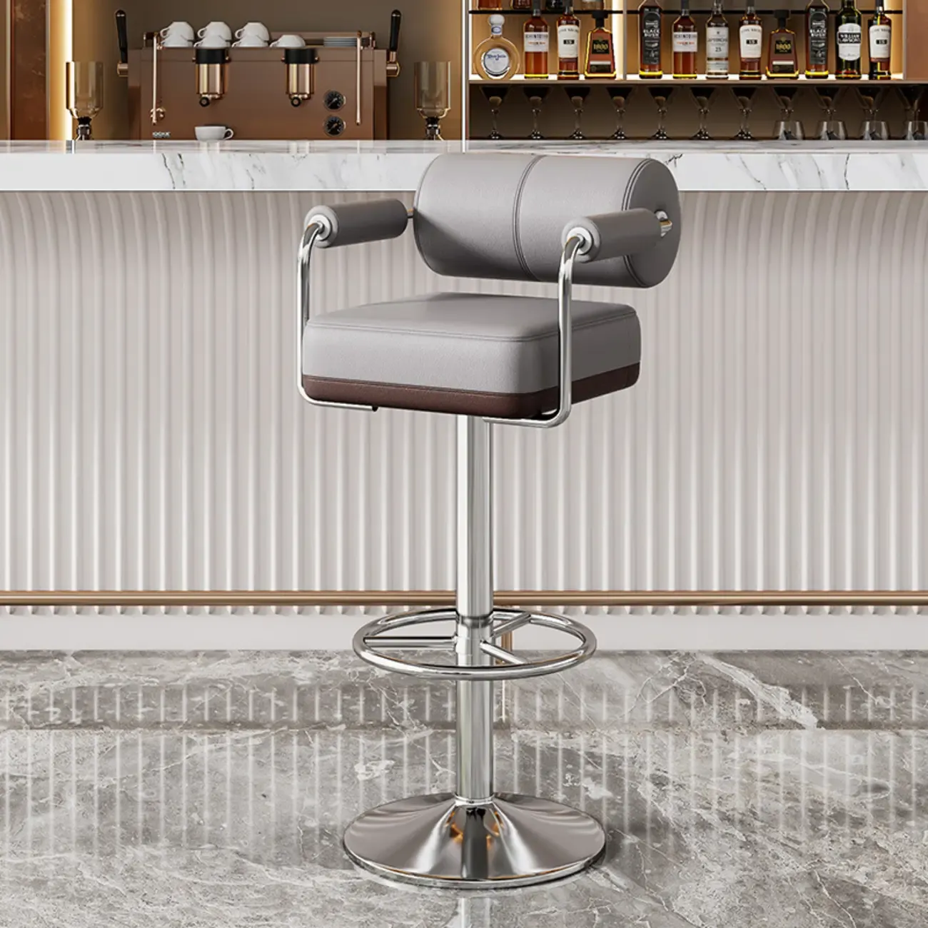 Square Adjustable Leather Gold Legs Swivel Bar Stools