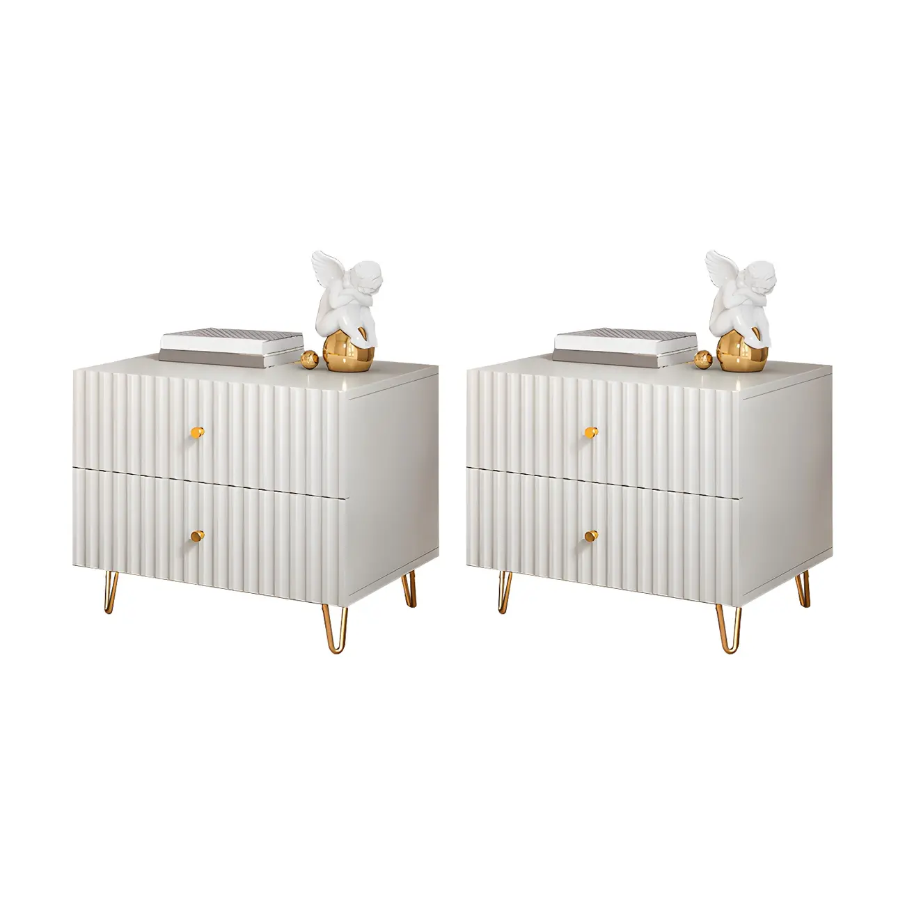 Modern Wooden Stripe Gold Accents Stylish Nightstand