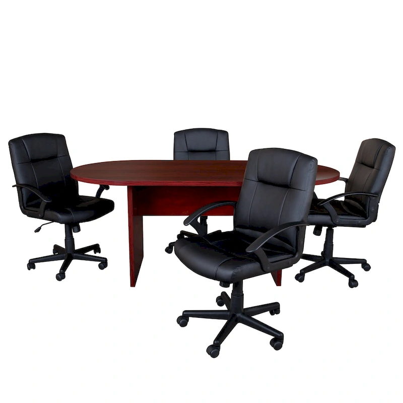 5 Piece Oval Conference Table Set with 4 LeatherSoft-Padded Task Chairs