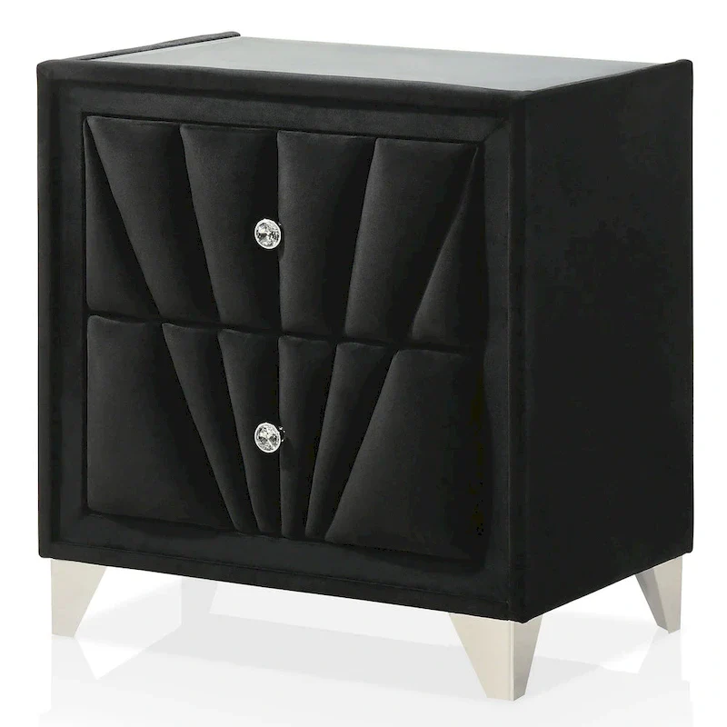 Ambrosia Glam Black Fabric Upholstered Nailhead 3-Piece Panel Bedroom Set by Furniture of America