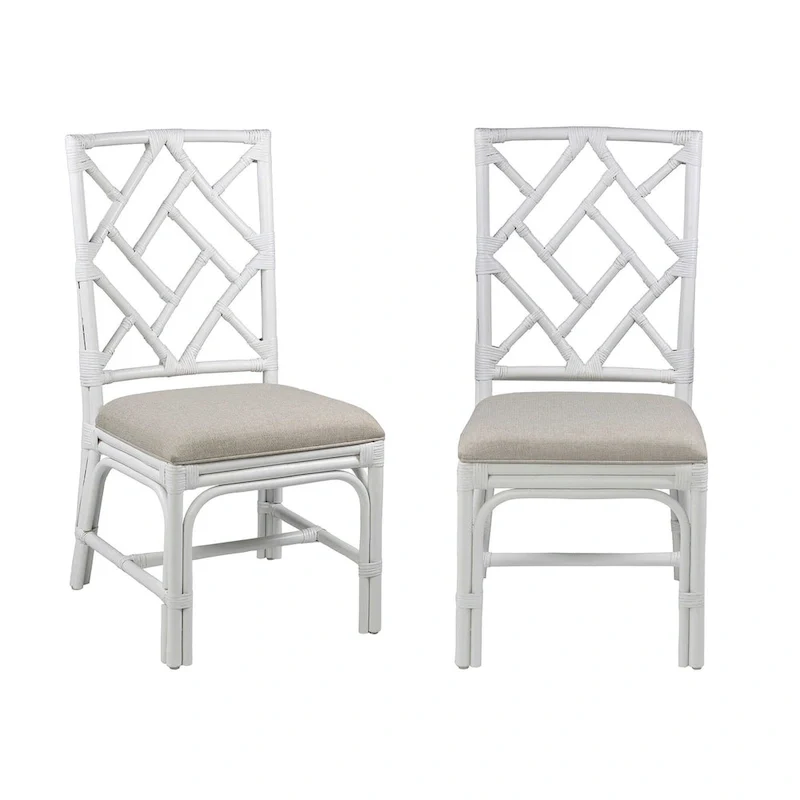 Natural Rattan Handmade Chippendale Cushioned Dining Chairs by East at Main