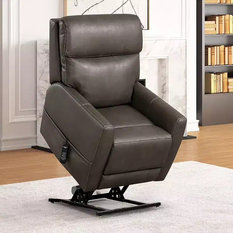 HOMES: Inside + Out Hilltop Leatherette Powered Recliner Lift Chair with Zone Heating and Patented Headrest System Gray