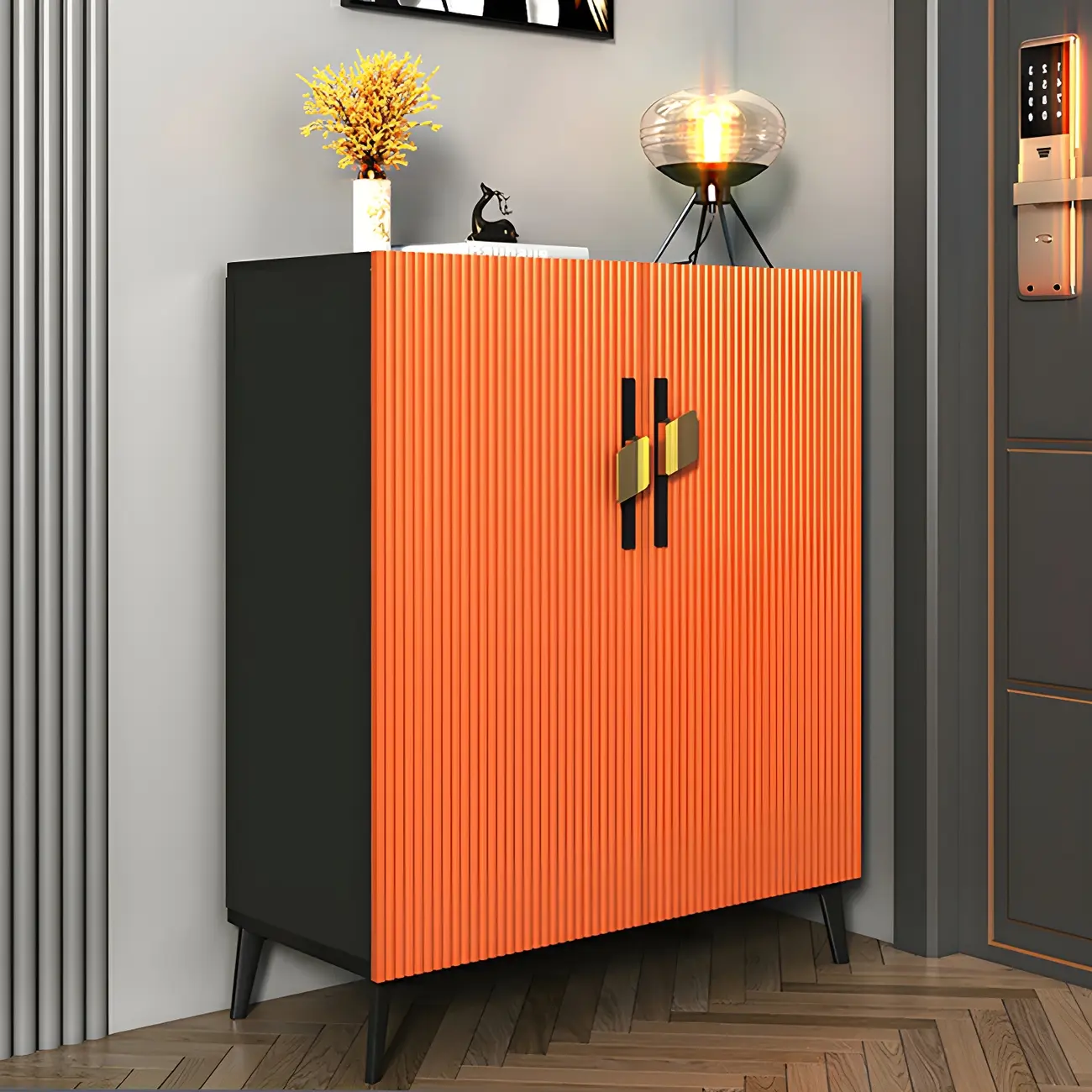 Luxury Grey Wooden Shoe Cabinet for Entryway