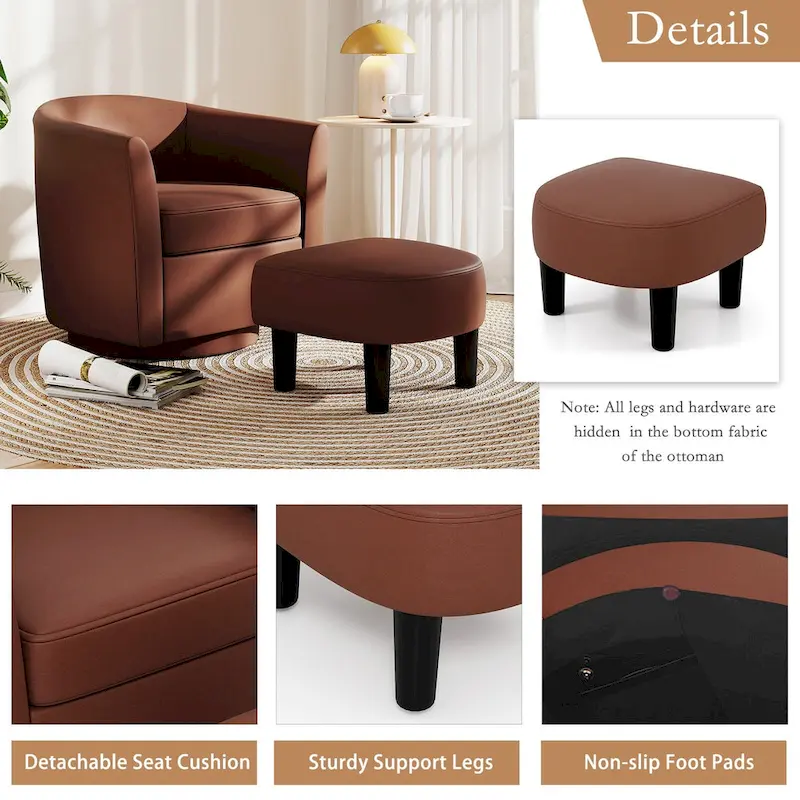 Swivel Barrel Chair with Ottoman Footrest Curved Backrest