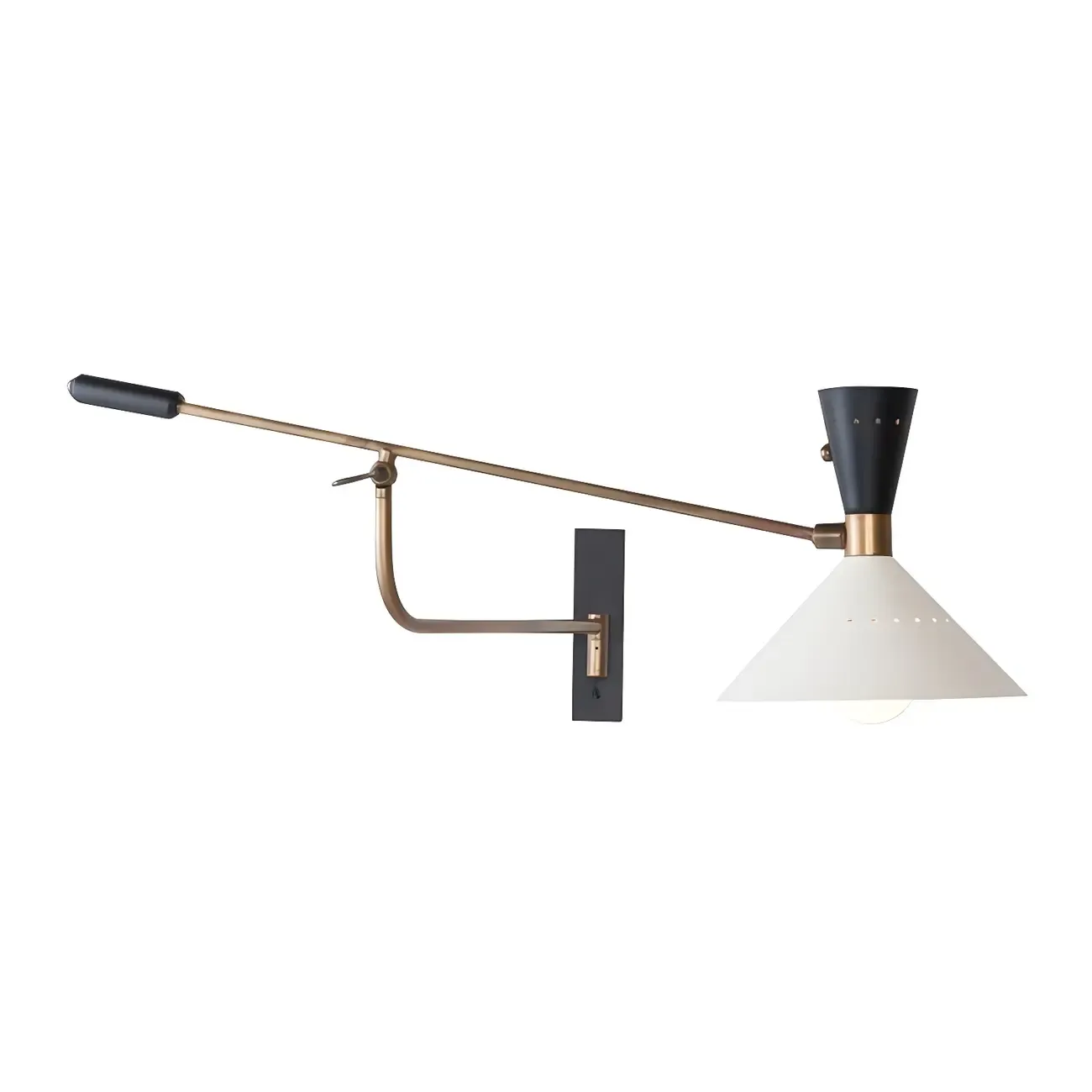 Modern Brass White Conical Arm Swing Wall Light