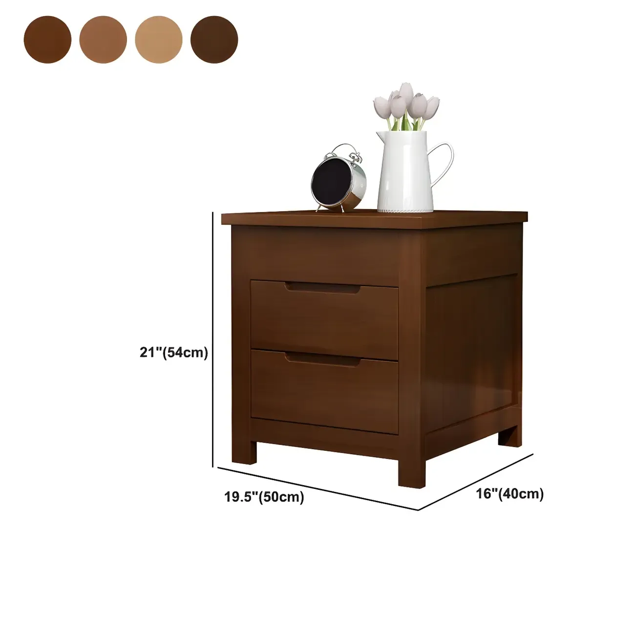Narrow Rubberwood Lift-Top Bed Side Table with Drawers