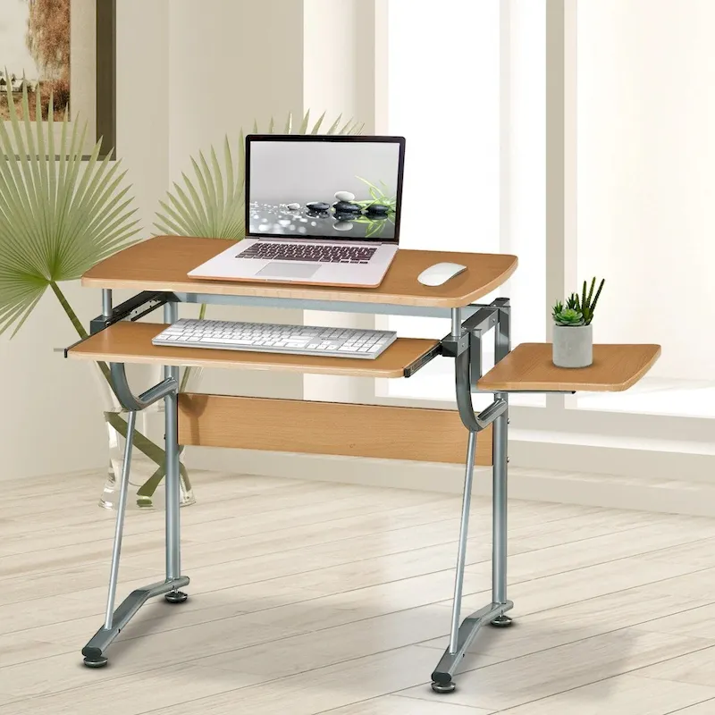 Ergonomic Compact Computer Desk with Shelf And Keyboard Panel