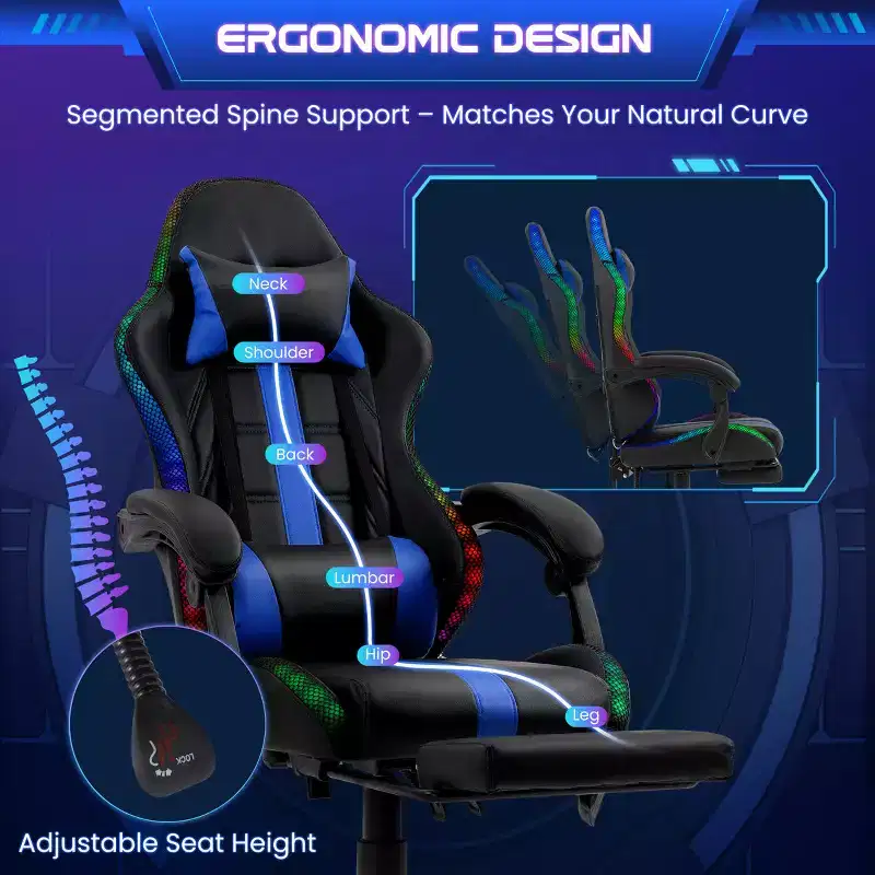 EROMMY Gaming Chair With Massager & Footrest