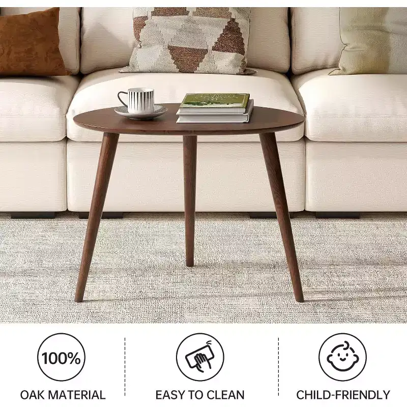 GDFStudio Beau Mid-Century Modern 25.59 W Solid Oak Wood Oval Coffee Table with Three Legs