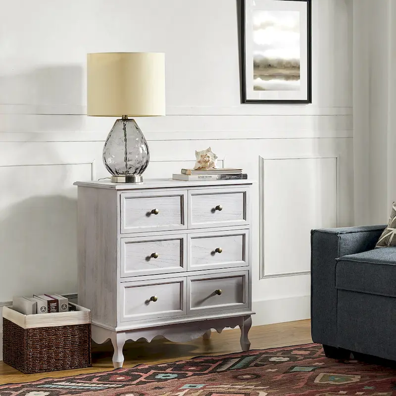Farmhouse 30Tall Distressed 3-Drawer Nightstand With Solid Wood Legs and Adjustable Feet