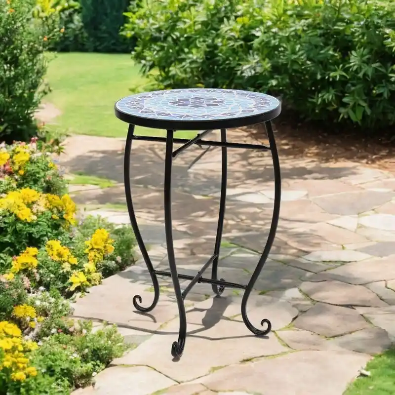 Mosaic Round Terrace Bistro Table Side Table With Coloured Glass