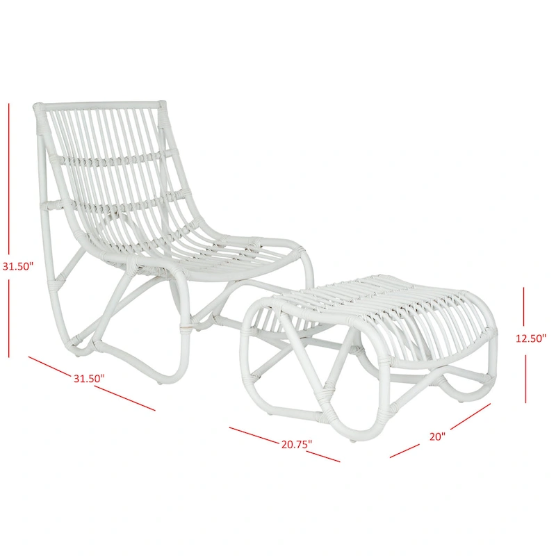 SAFAVIEH Jacquelynn White Wicker Chair And Ottoman Set - 22 x 30.5 x 32 - 22Wx30Dx31H