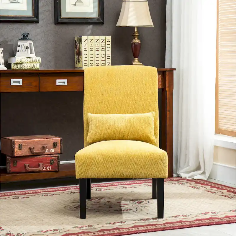 Modern 31.75 High Back Polyester Upholstered Accent Chair with Pillow and Tapered Legs