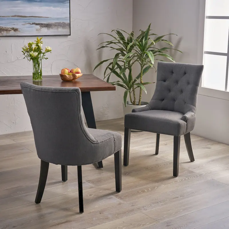 Set of 2 Fabric Upholstered Dining Chair with Tapered Legs