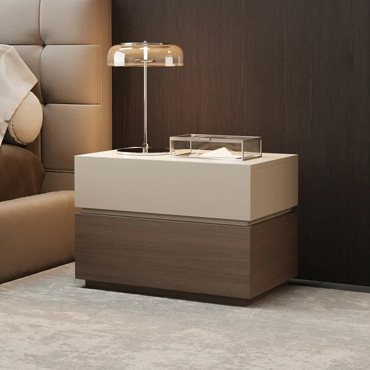 Elegant 2-tier Bedroom Wooden Nightstand With Drawers