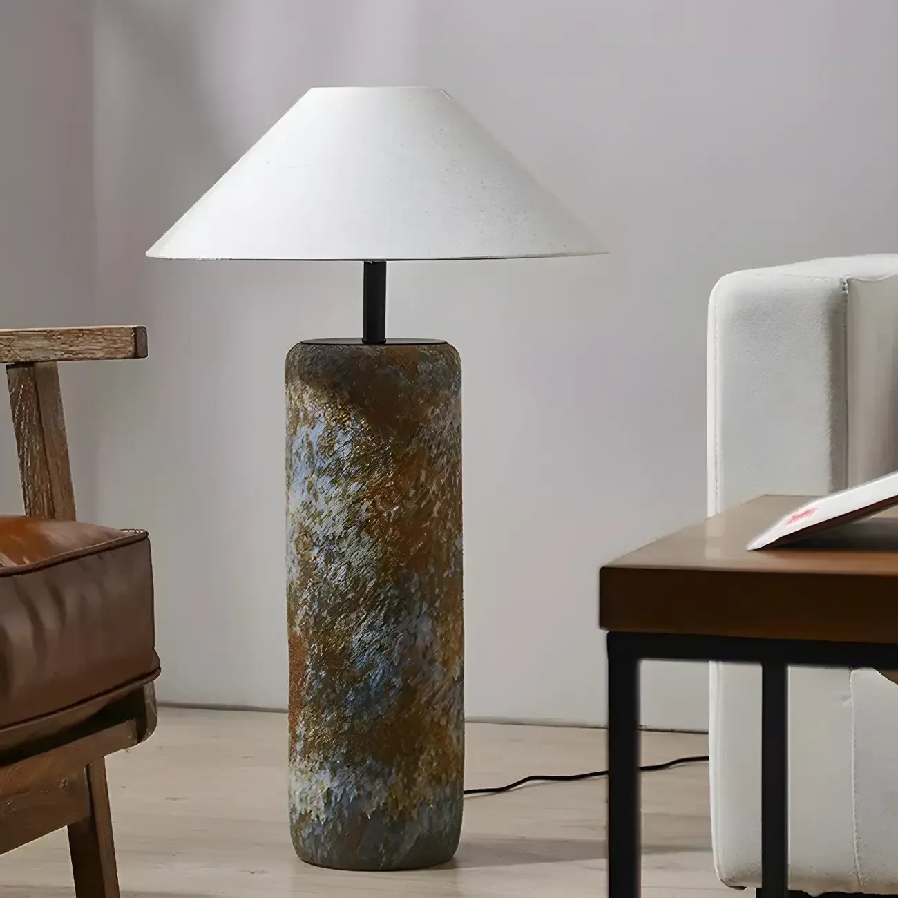 Modern Rustic Ceramic Table Lamp with Rocker Switch