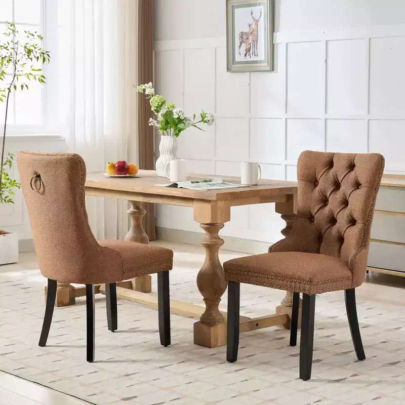 TUYOHW Contemporary Dining Chairs,2 Pcs Elegant Tufted Side Chairs,Soft Linen Dining Room Chairs,Solid Wooden Legs & Nailhead Trim,300lbs Max
