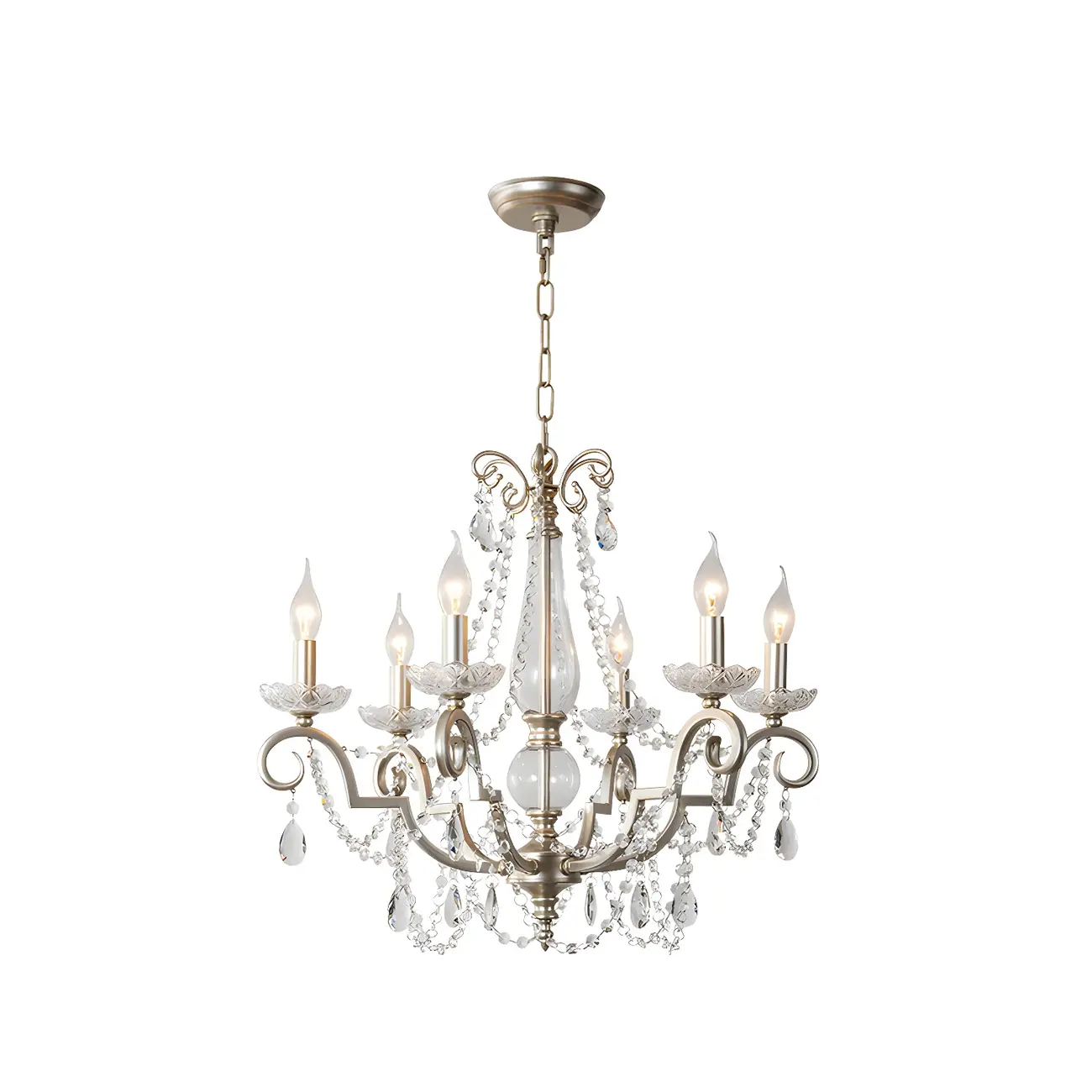 Adjustable Hanging Silver Crystal Candelabra Chandelier
