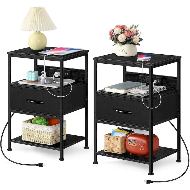 Nightstand with Charging Station with Drawer