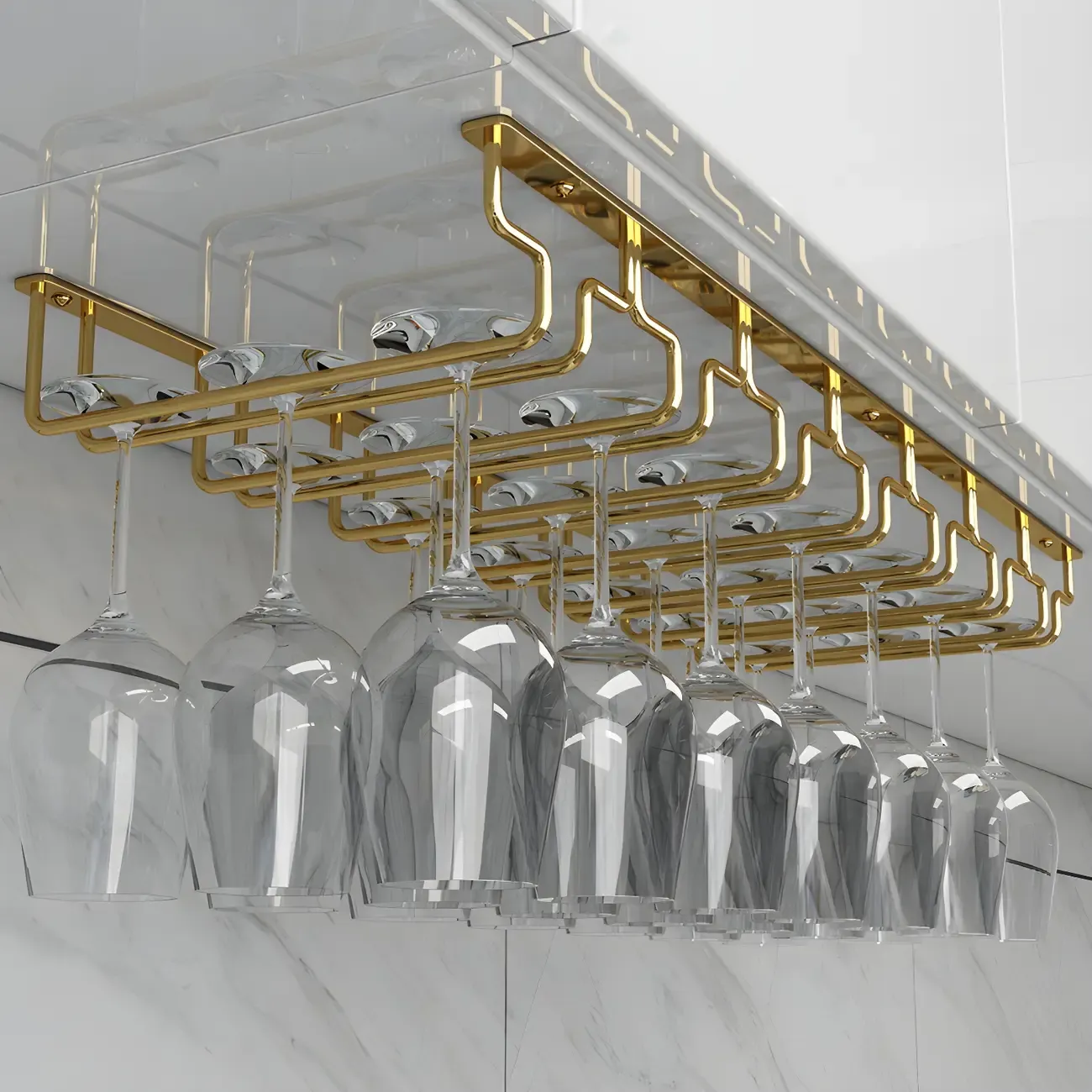 Gold Rectangular Hanging Metal Wine Glass Rack