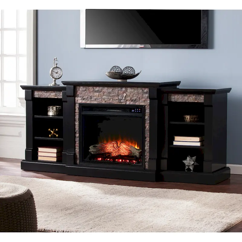 SEI Furniture Hay River Black Electric Fireplace with Bookcases