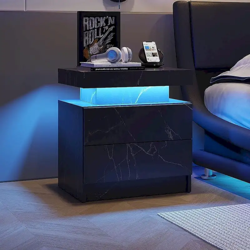 19.3  Modern 2 Drawers LED Nightstand with Adjustable Lights