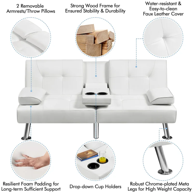 Yaheetech Faux Leather Convertible Futon Sofa Bed 3-In-1 Adjustable Futon Couch