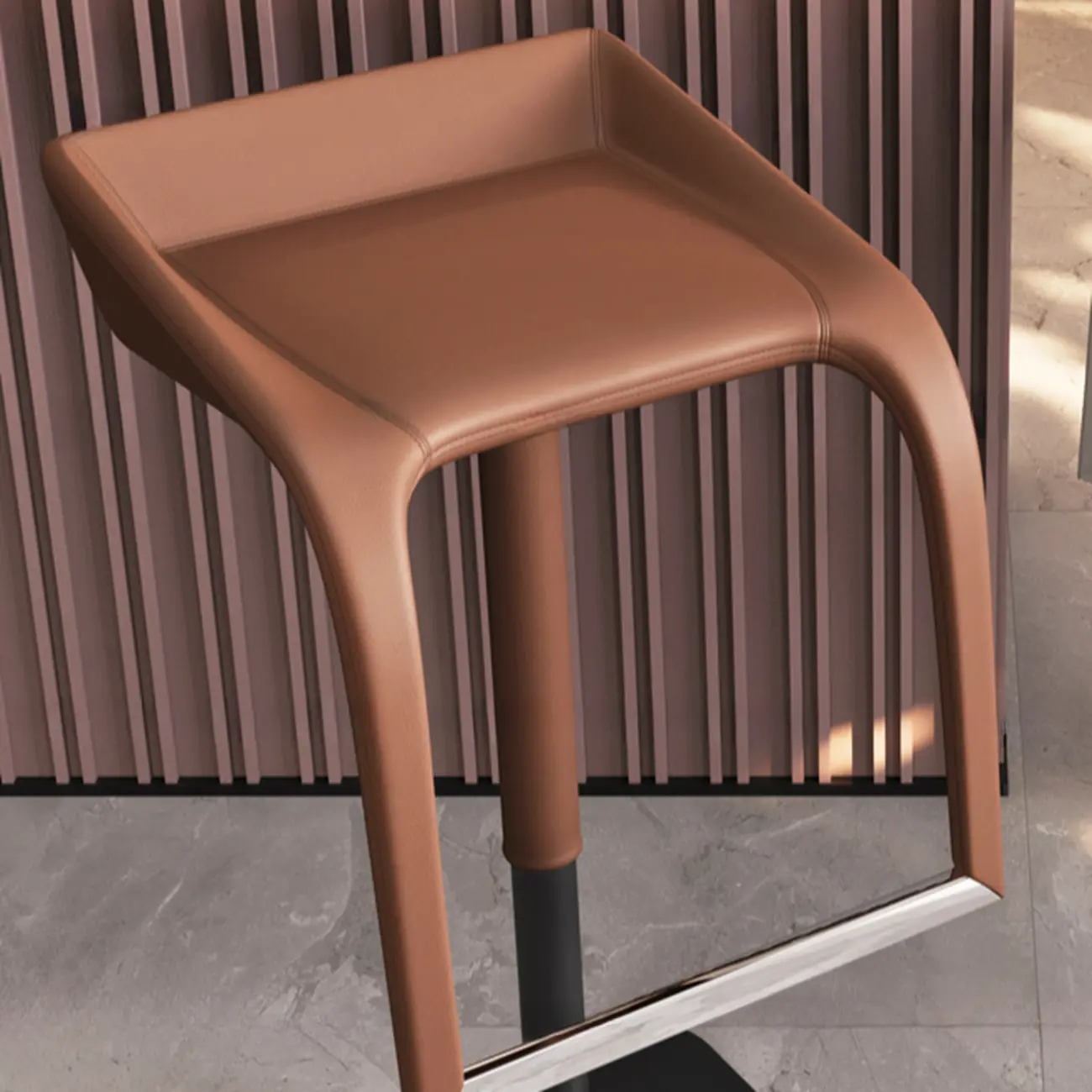 Modern Rectangle Backless Leather Adjustable Swivel Bar Stools