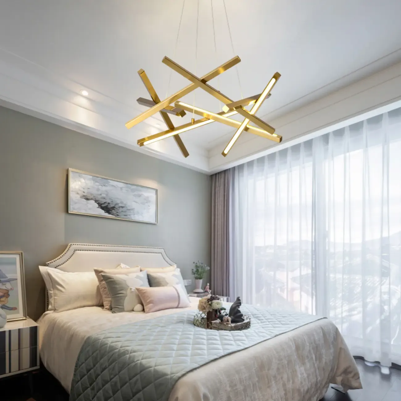 Modern Linear LED Chandelier with Geometric Metal Design