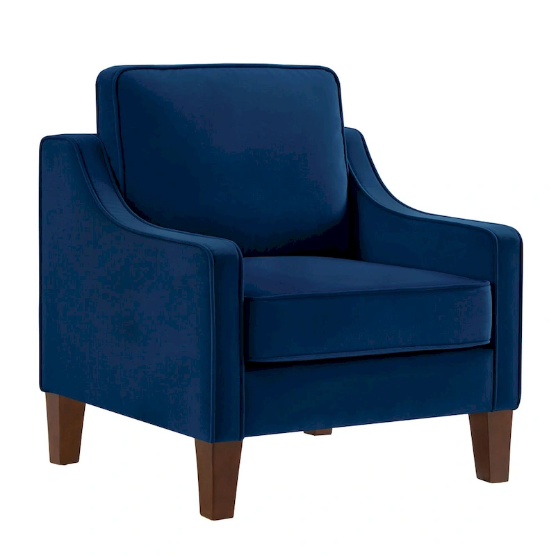 Modern Velvet Upholstered Armchair with Wooden Legs