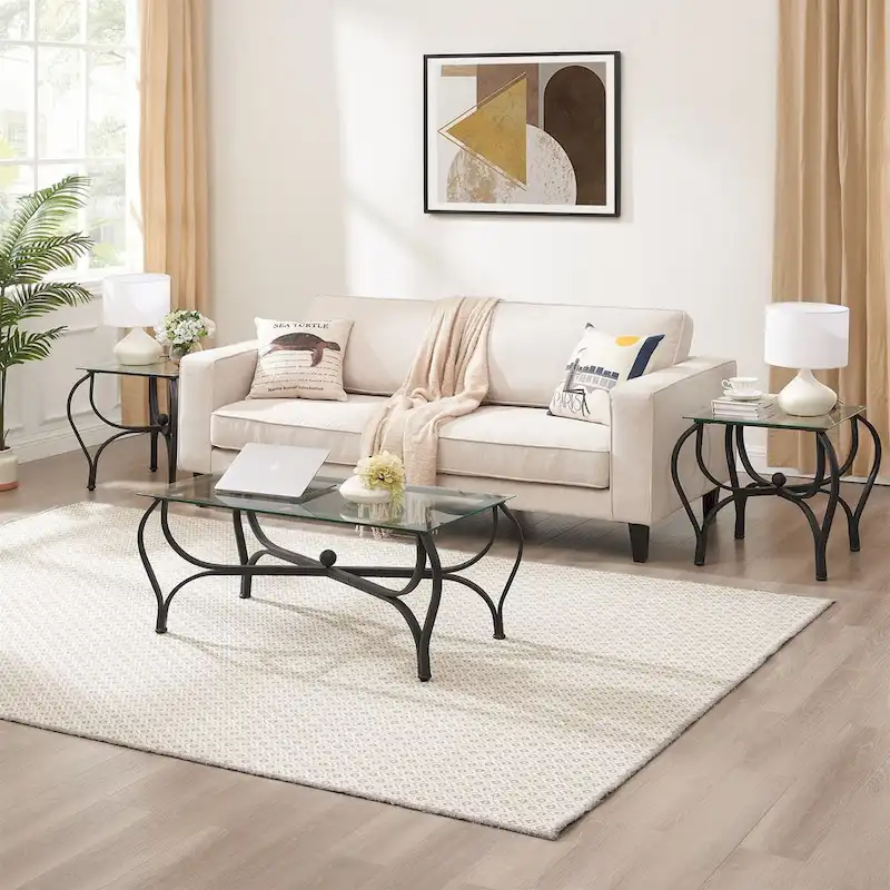 Tempered Glass Surface 3-Piece Coffee Table Set