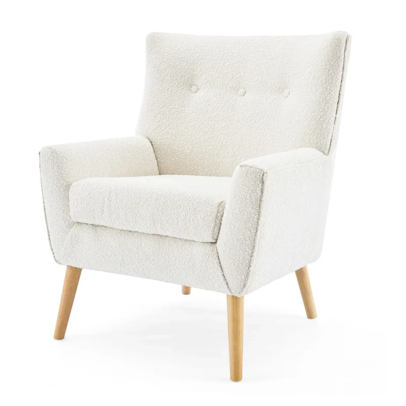 Modern Plush Fabric Accent Chair with Wood Legs
