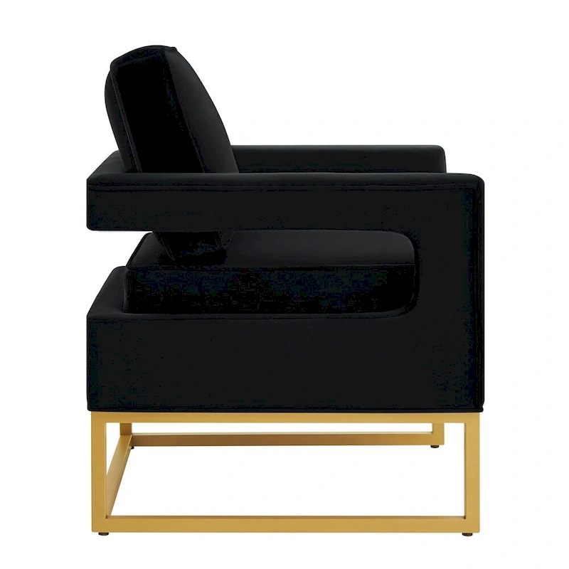 Modern Style Velvet Accent Chair with Gold Metal Base