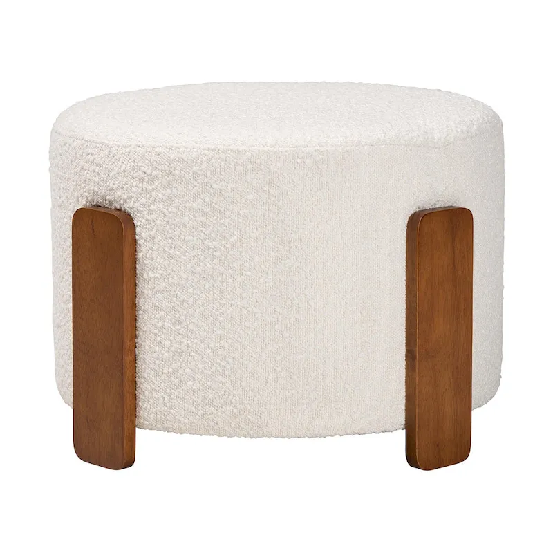 Finlay Modern Japandi Boucle Fabric and Wood Ottoman Footstool