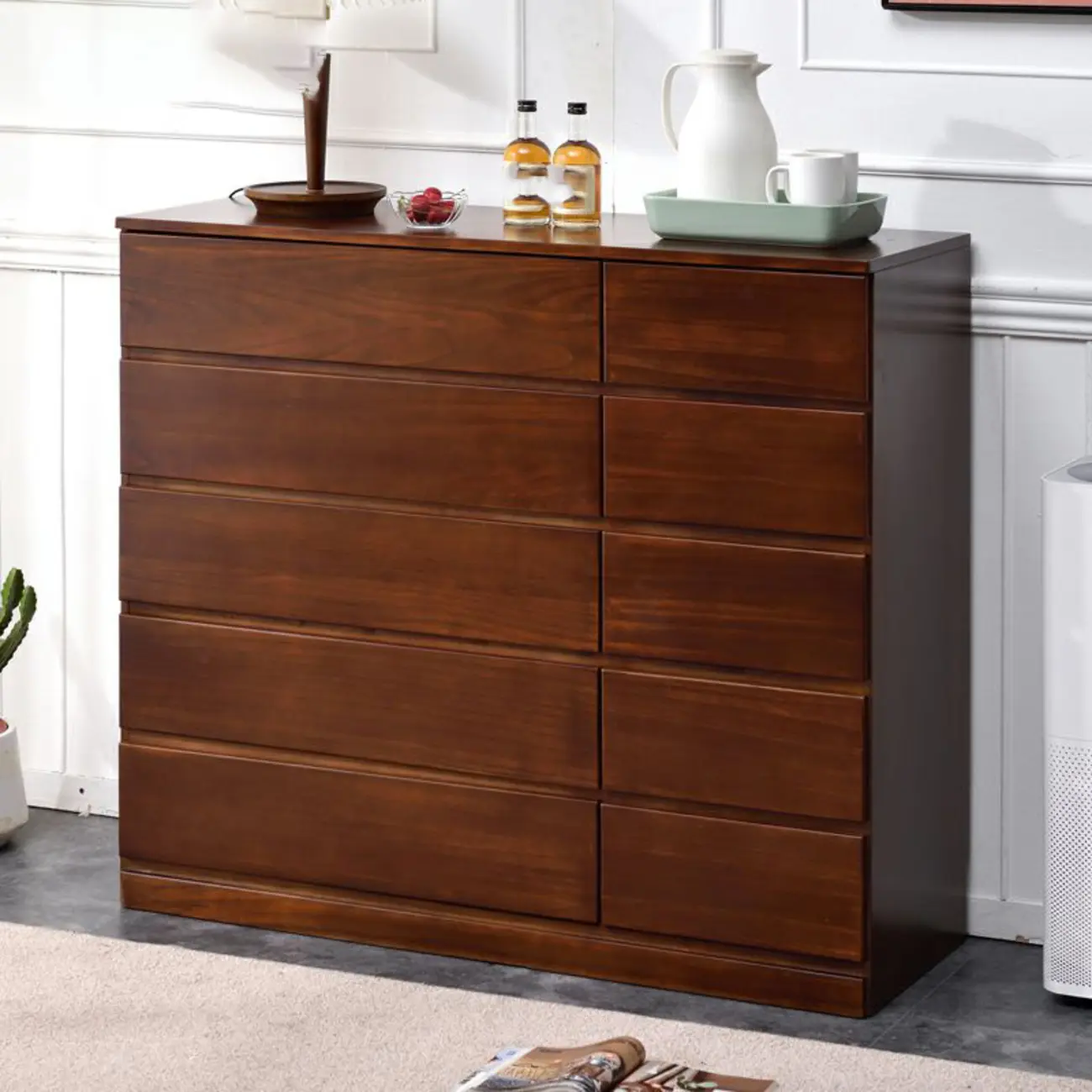 Modern Natural Wooden Double Dresser with 5-Drawers
