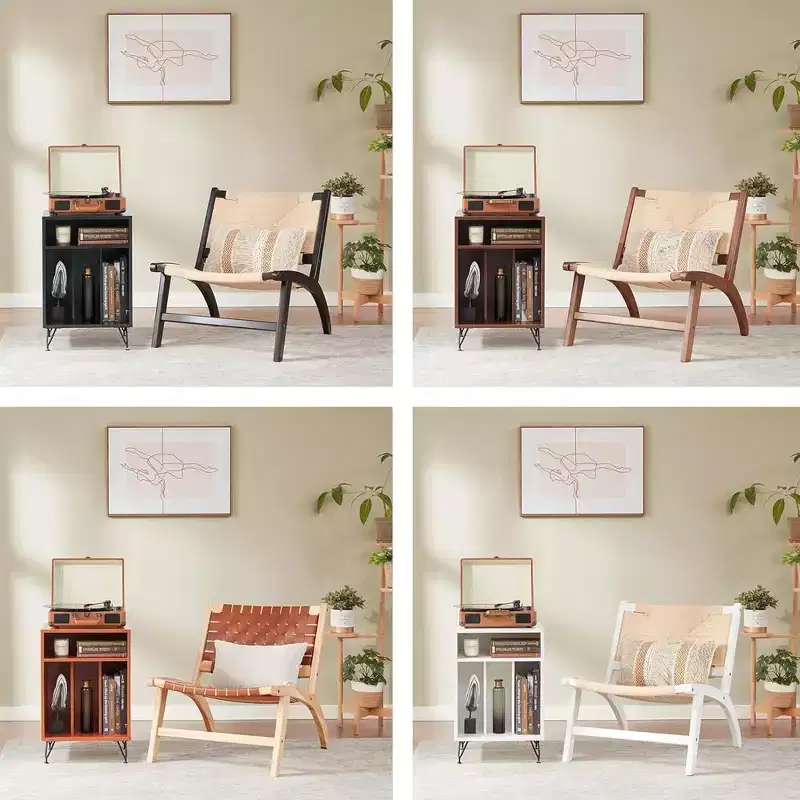 MAYEERTY Modern Boho Accent Chair - Scandinavian Beech Wood, Braided Jute Woven Seat & Back (Light Amber-Beige)