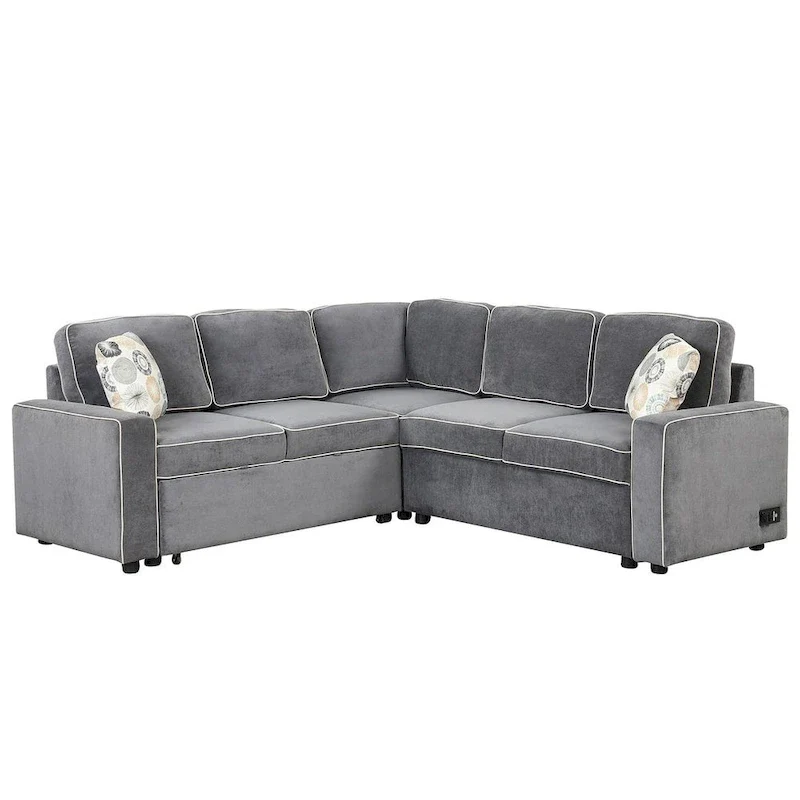 L-Shaped Reversible Chaise Sectional Sofa Pull Out Sofa Bed