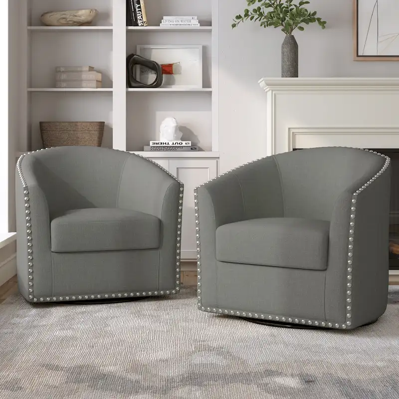 Nailhead Trim Upholstered Swivel Accent Chairs Set of 2