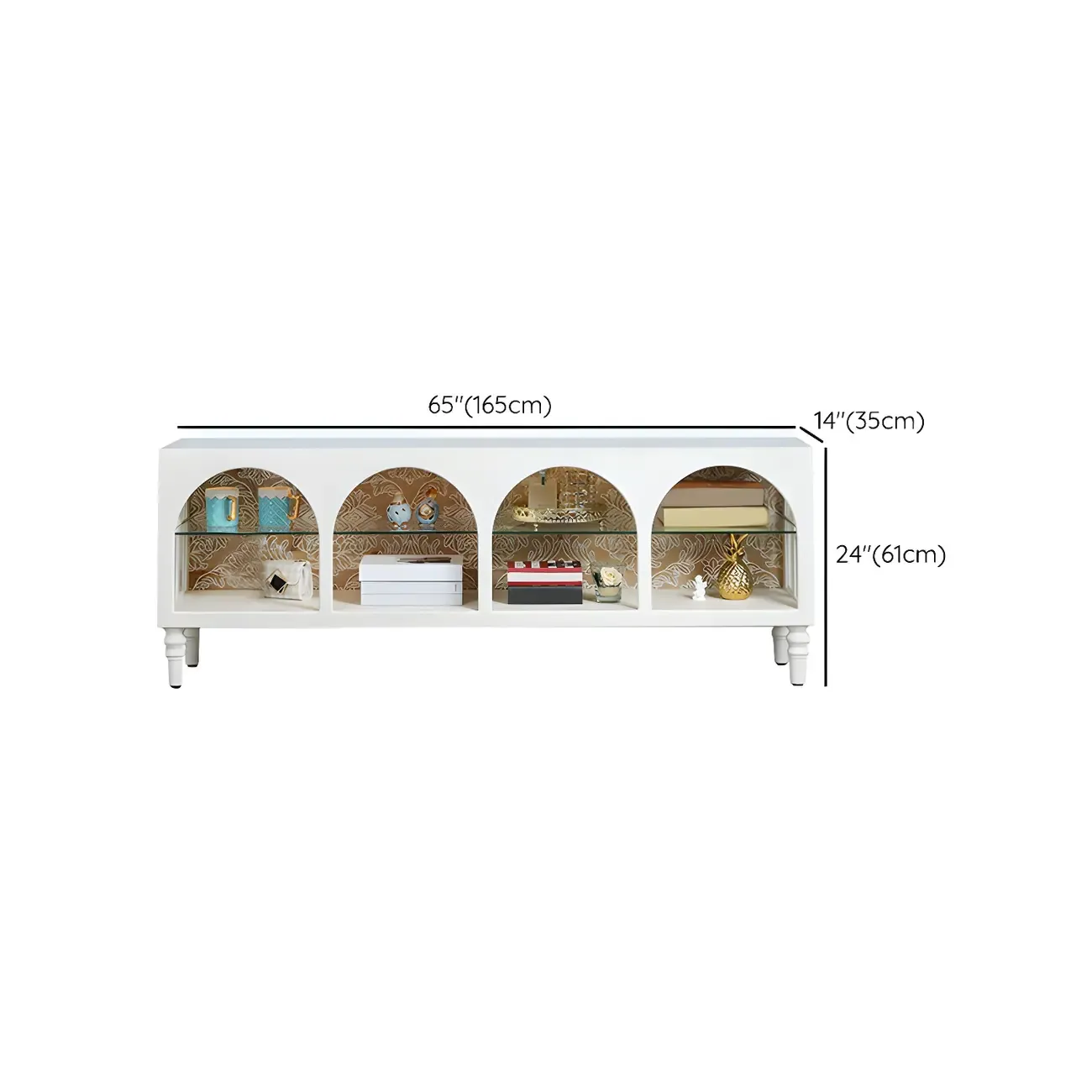 Rectangular White Wood Glass Shelf Display Cabinet