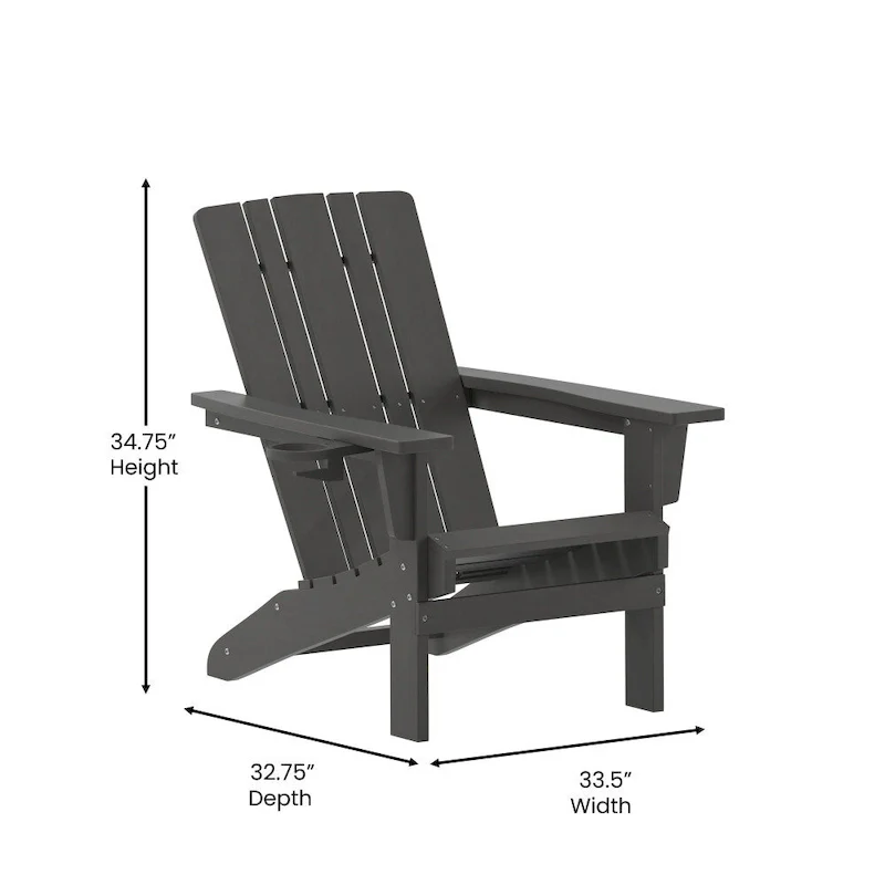 Set of 4 Commercial All-Weather Adirondack Chairs with Cupholders