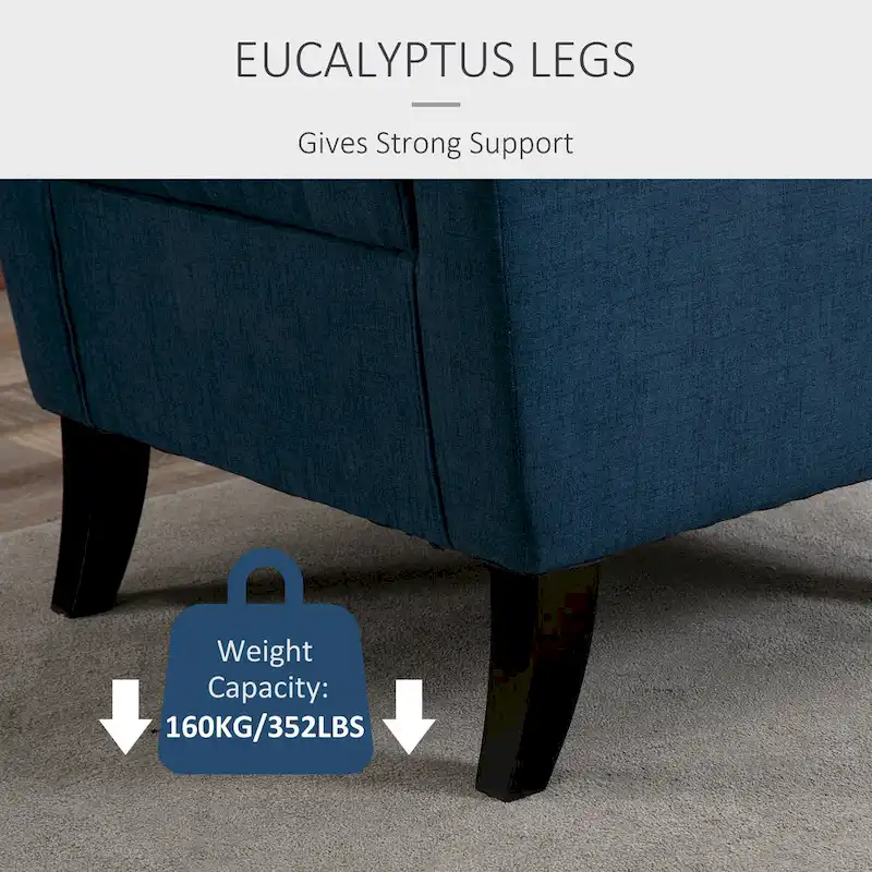 Button-Tufted Accent Chair with High Wingback, Rounded Cushioned Armrests and Thick Padded Seat, Blue