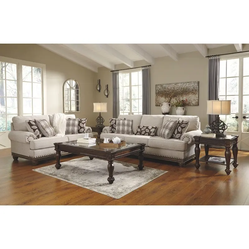 Harleson Traditional Wheat Brown Loveseat with Nailhead Trim
