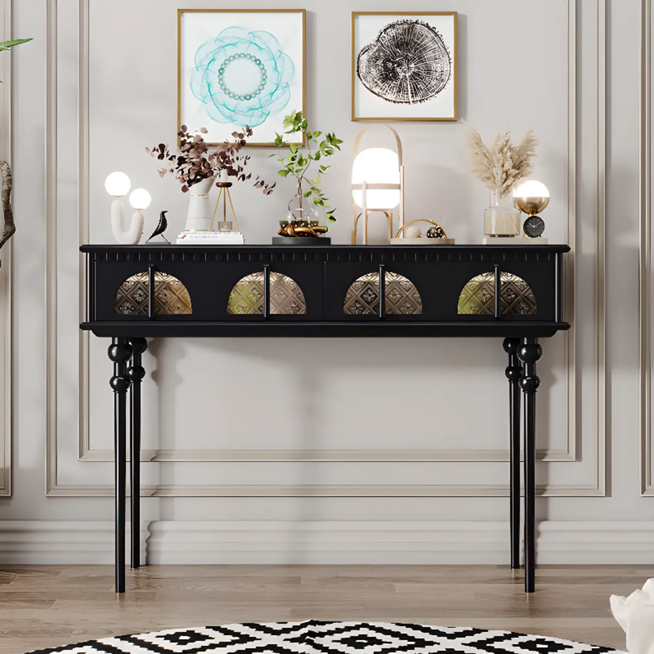 Tall Entryway Rectangular Wooden Console Table with Drawers