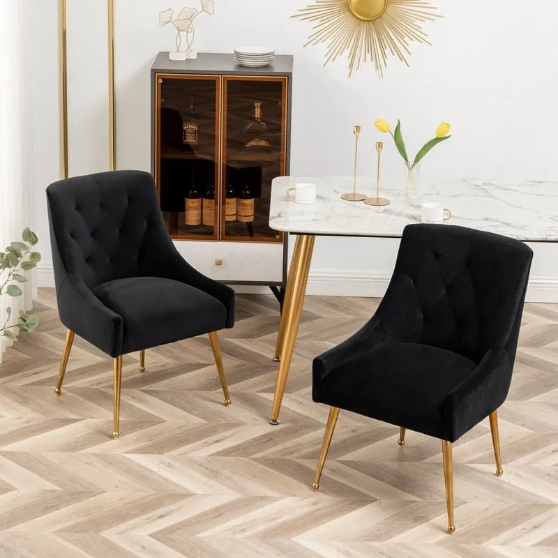 Modern Dining Chairs Set of 2, Upholstered Accent Chair Tufted Back Armless Chair with Back Pull