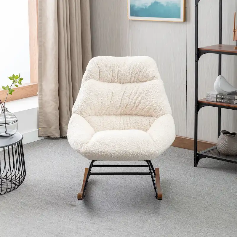 Tufted Upholstered Padded Seat Rocking Chair-Boucle