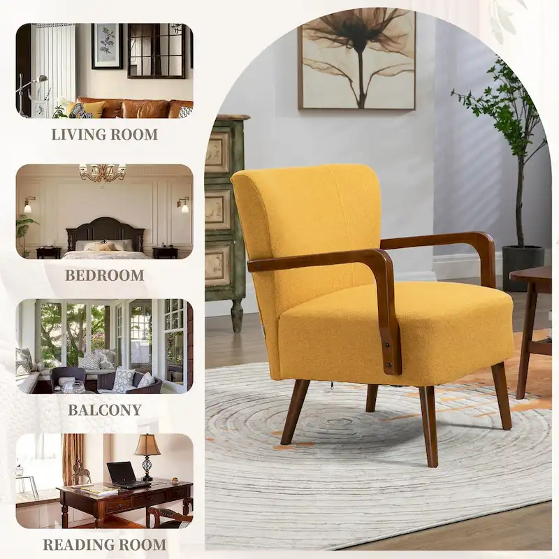 Modern chairs in the living room, wooden frame armchairs