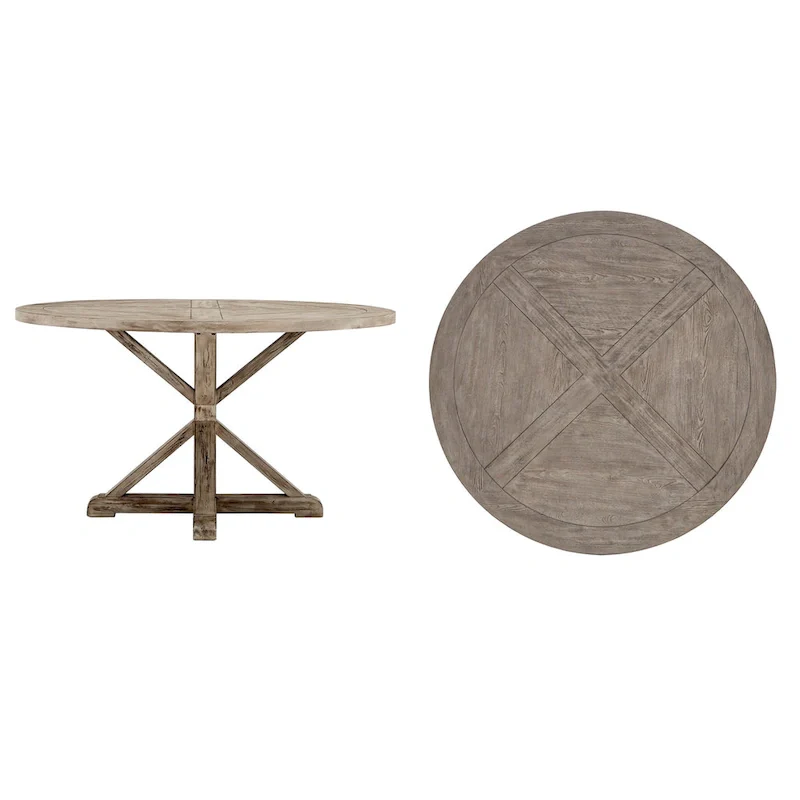 Krakova Rustic X-Base Round Pine Wood Dining Table