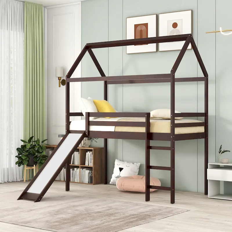 Twin Pine Loft House Bed with Slide
